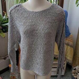 Rewind Openwork Light Green Boatneck   Interlaced Sleeves Crop Swtr Sz Med